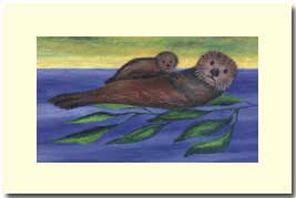 sea otter mom and baby floating card